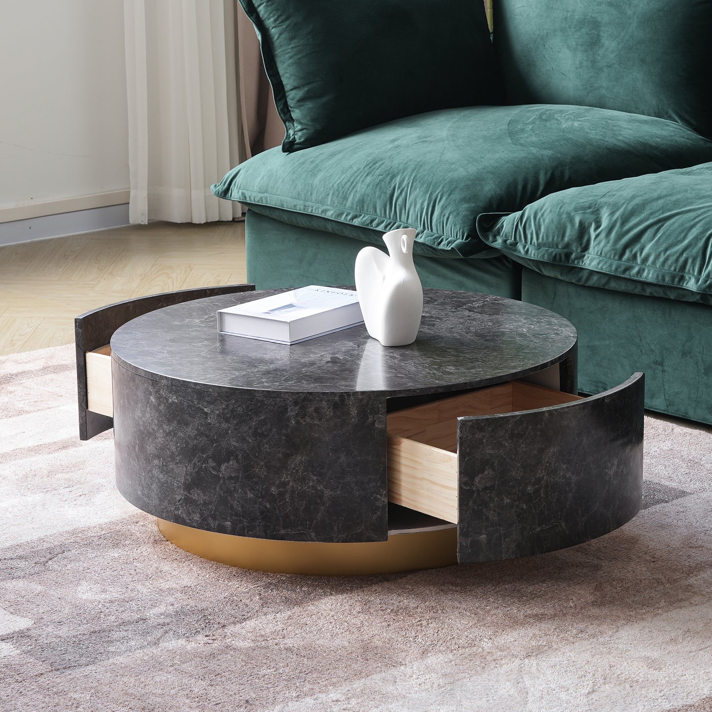 Dolce Marble & Wood Round Coffee Table