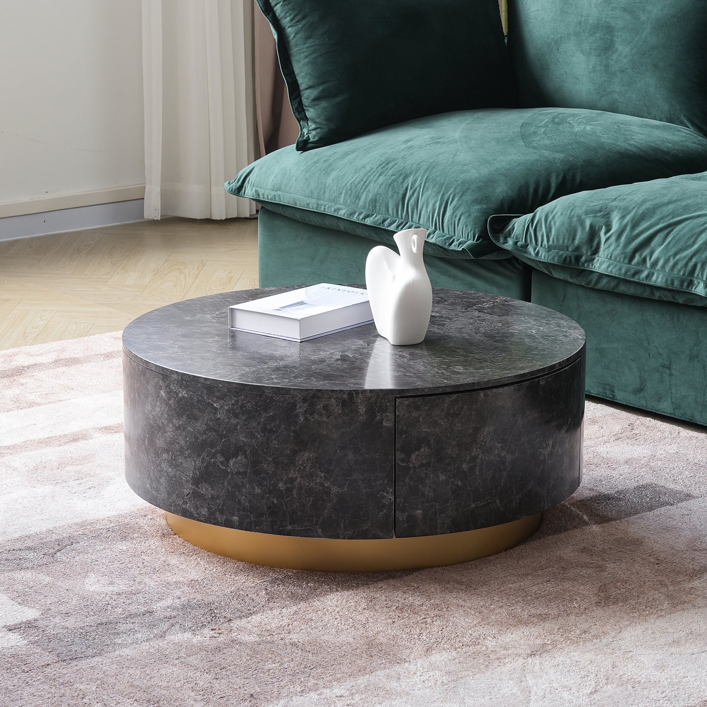 Dolce Marble & Wood Round Coffee Table