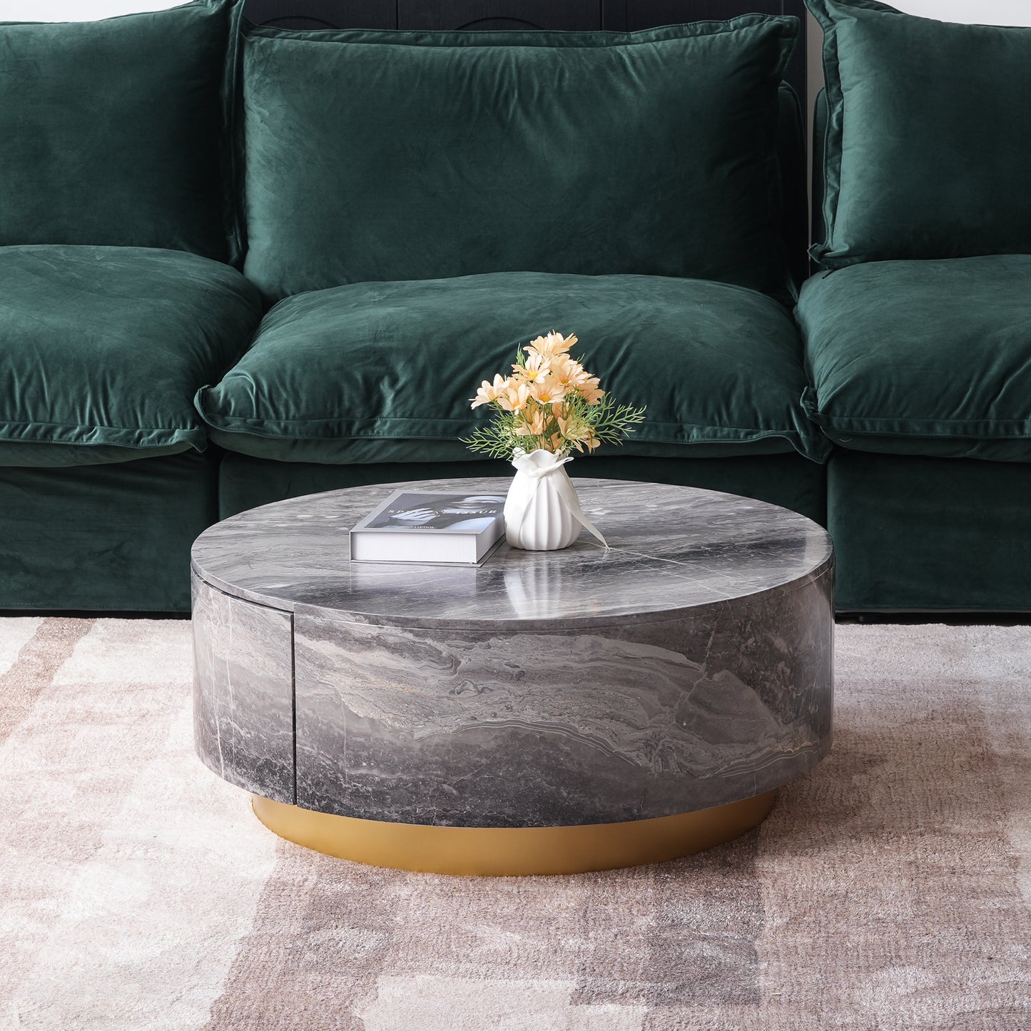 Dolce Marble & Wood Round Coffee Table