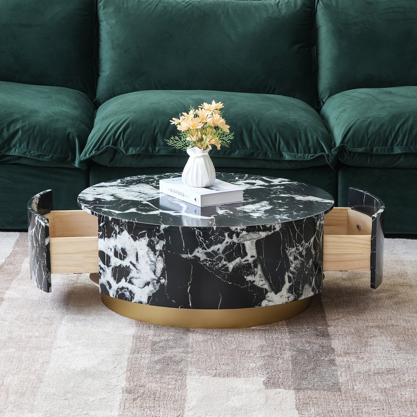 Dolce Marble & Wood Round Coffee Table