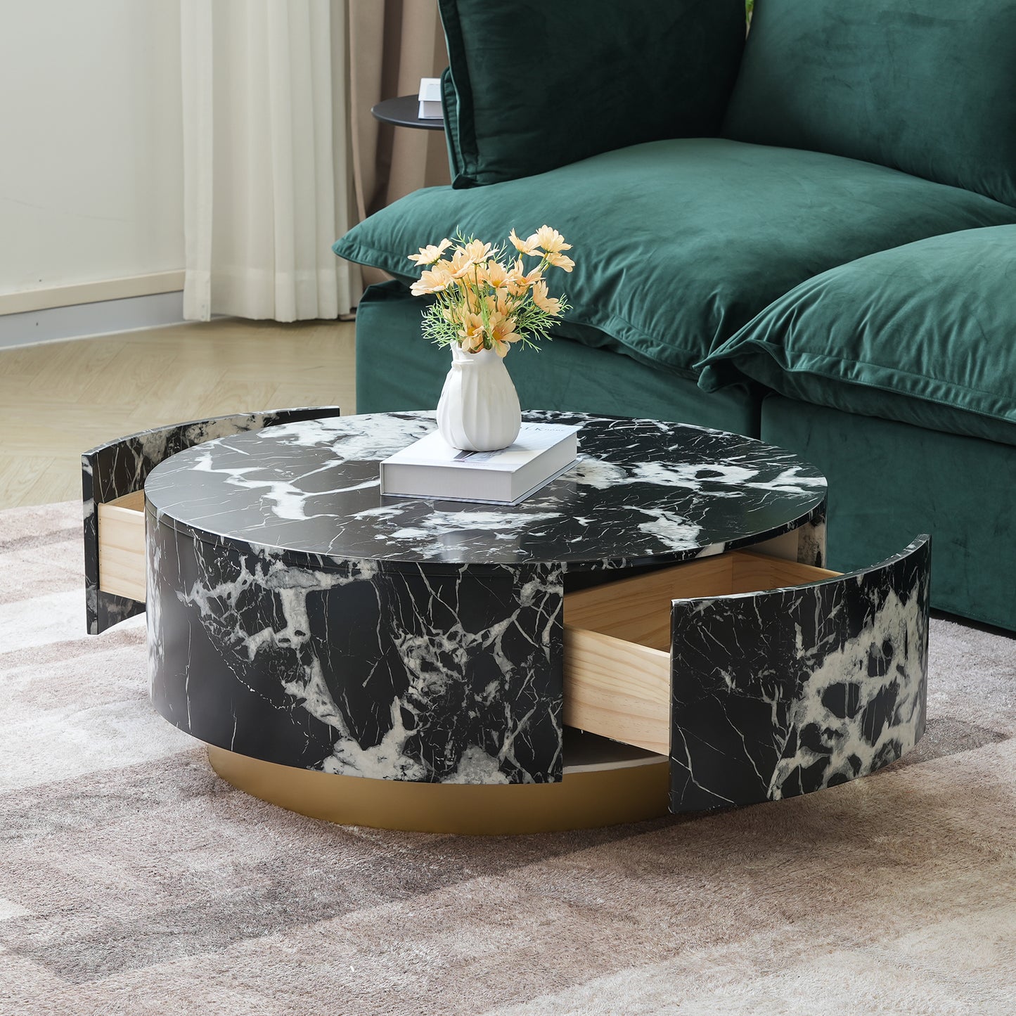 Dolce Marble & Wood Round Coffee Table