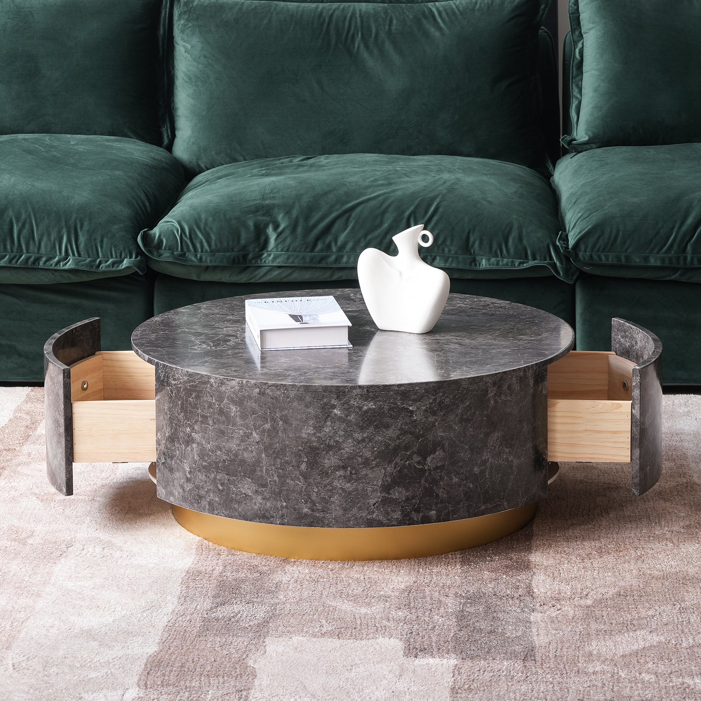 Dolce Marble & Wood Round Coffee Table
