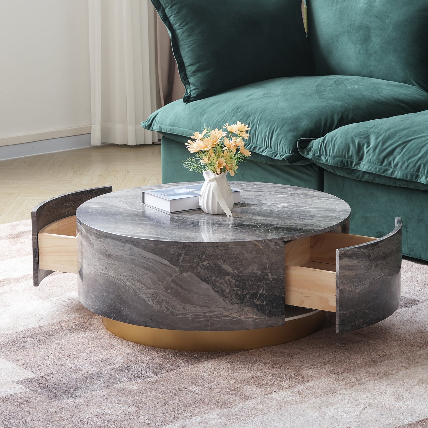 Dolce Marble & Wood Round Coffee Table