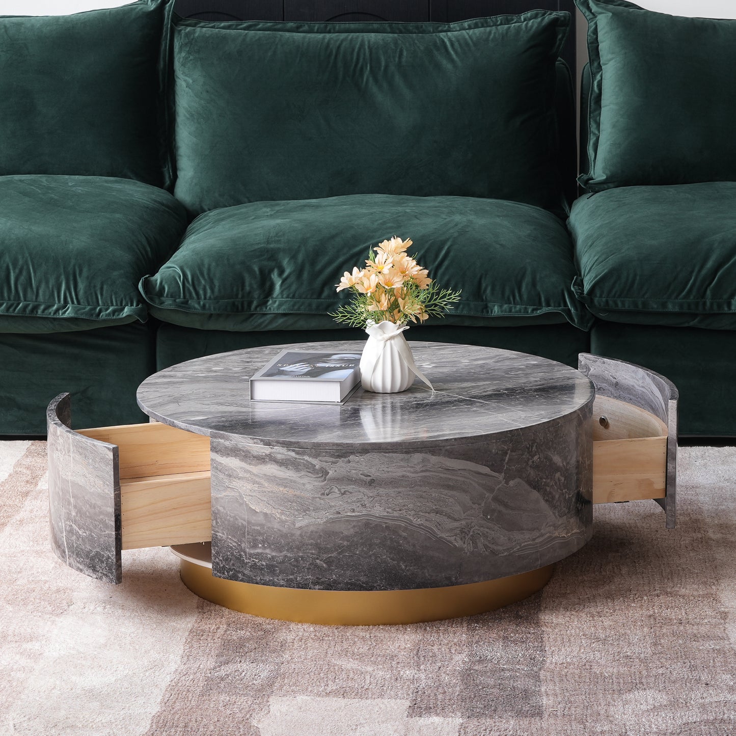 Dolce Marble & Wood Round Coffee Table