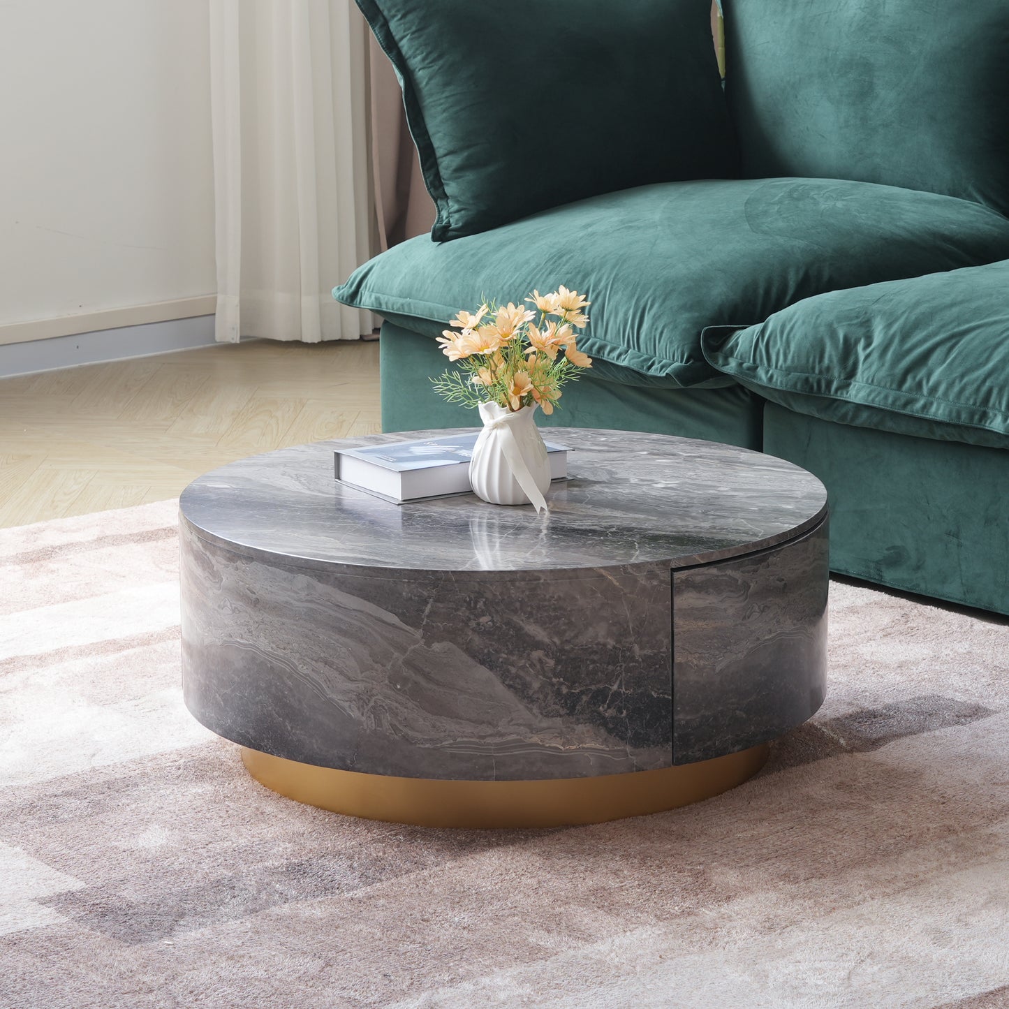 Dolce Marble & Wood Round Coffee Table